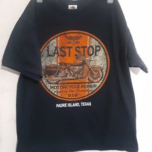 Last Stop Padre Island Texas Motorcycle Repair Shop T Shirt Mens L
